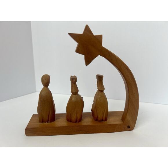 Hand Carved Wood Wise Men, Christmas Star, Nativity, 6” - Picture 4 of 8